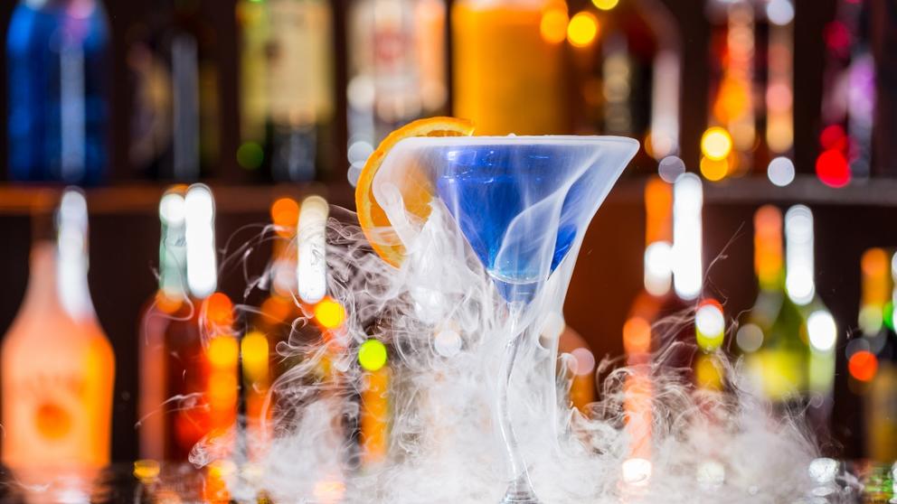 cocktail on bar dry ice